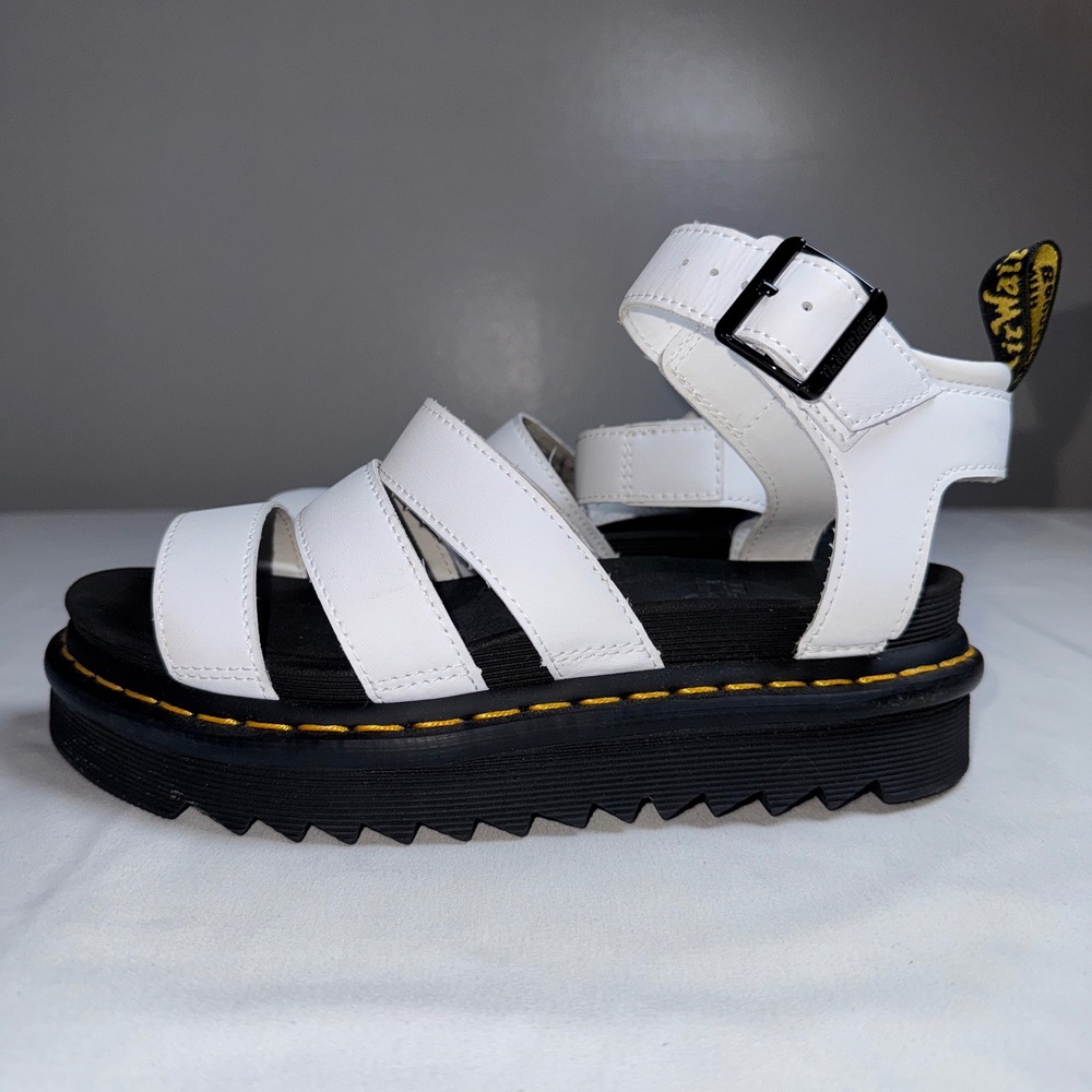 Dr. Martens Sz 7 Blaire White Hydro Leather Platform Gladiator Sandals Womens